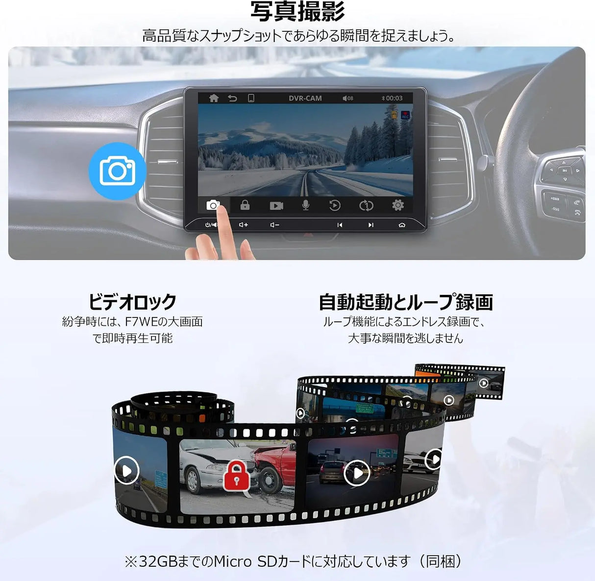 ATOTO AC-44P5 HD 720P フロントDVRカメラ、140°の広視野角、最大128GBのストレージに対応、ATOTO F7WEシリーズの一部モデルのみに対応