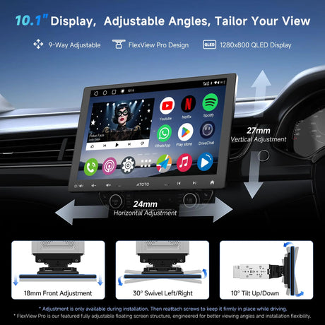 ATOTO A6G110PF 10.1" 8-Core Single & Double Din Apple Carplay Head Unit Wireless CarPlay, Android Auto GPS Tracker ChatGPT QLED Touchscreen