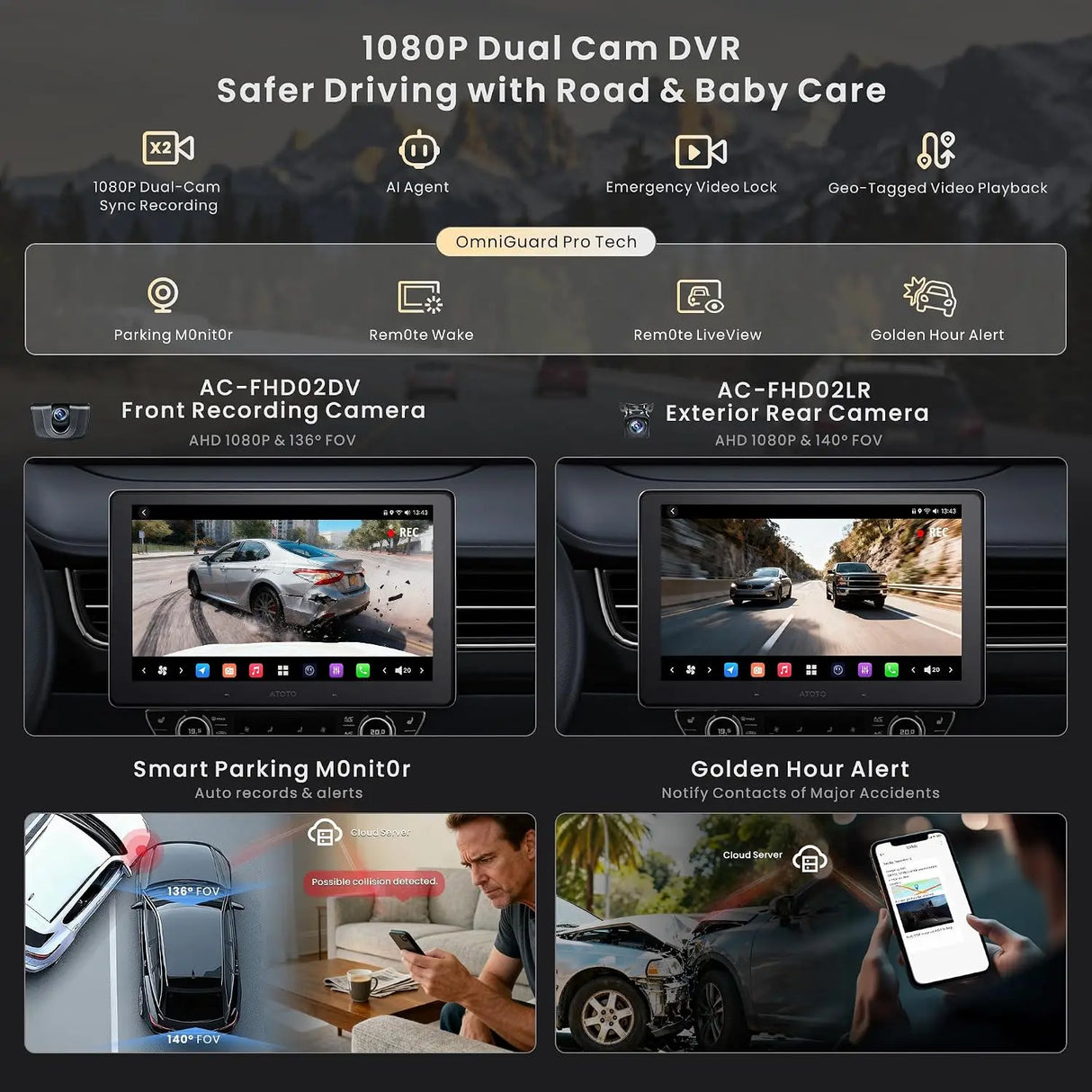 ATOTO X10G125E-R3 12.5" Bluetooth Car Radio with Dual Recording Cams, Single Din & Double Din, QLED Android Stereo 8G+128G, Floating Screen, 7.1.2CH Audio, 4G LTE, Wireless CarPlay & Android Auto