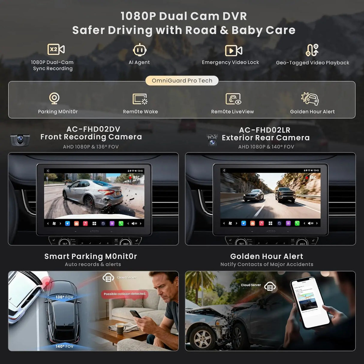 ATOTO X10G110E 10.1" Android Car Stereo with Wireless CarPlay & Android Auto, QLED Floating Touch Screen, Dual 1080P Dash Cam, 8GB RAM, 128GB ROM, DSP 7.1.2 Sound, WiFi/Cellular