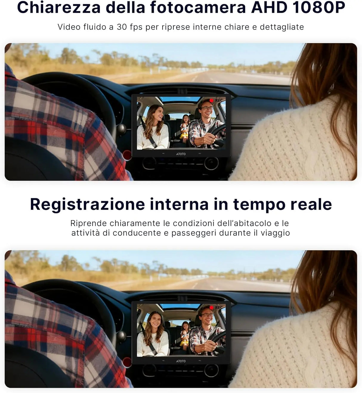 ATOTO AC-HN9CBV1 Telecamera Abitacolo, Rivolta Indietro (Montata Davanti), AHD 1080p 30fps, Visione Notturna Starlight, Grandangolo 135°, Modalità Parcheggio – Solo per Serie V10