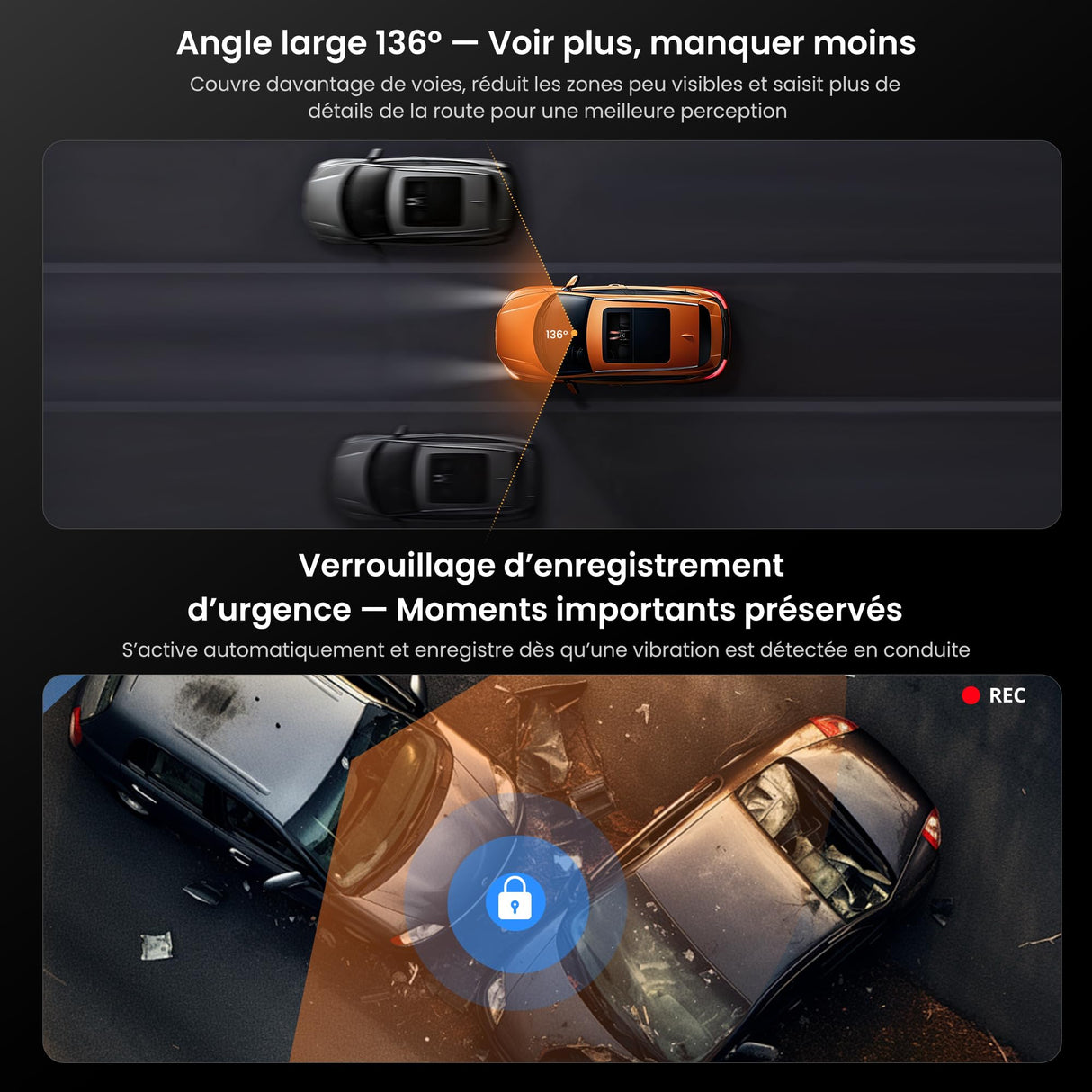 ATOTO AC-HN9FR Caméra Dash Avant AHD 1080p, 30fps, Vision Nocturne Starlight, WDR, Grand-Angle 136°, G-Capteur, Mode Parking, Enregistrement en Boucle, Lecture Trace GPS, Série V10