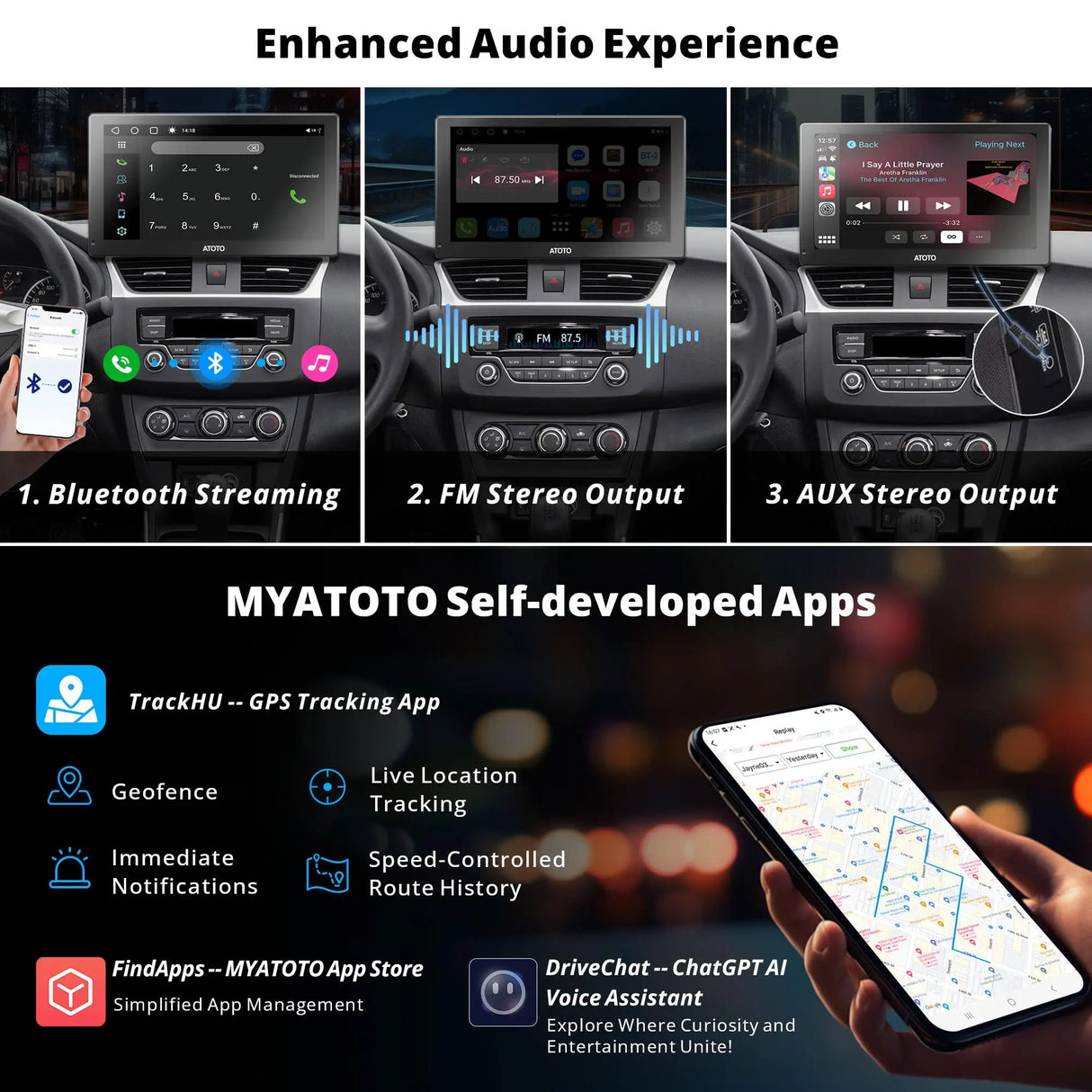 ATOTO 9" Portable Car Stereo with QLED Touchscreen, Wireless/Wired CarPlay & Android Auto, 2GB+32GB, ChatGPT AI, Fast Boot, 1280x720p Display