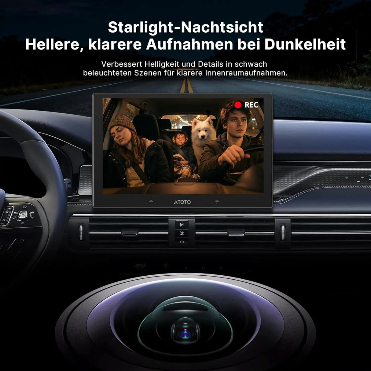 ATOTO AC-HN9CBV1 Innenraumkamera Rückwärts (Vorne Montiert), AHD 1080p 30fps, Starlight-Nachtsicht, 135° Weitwinkel, Loop-Aufnahme, Parkmodus, V10 Serie