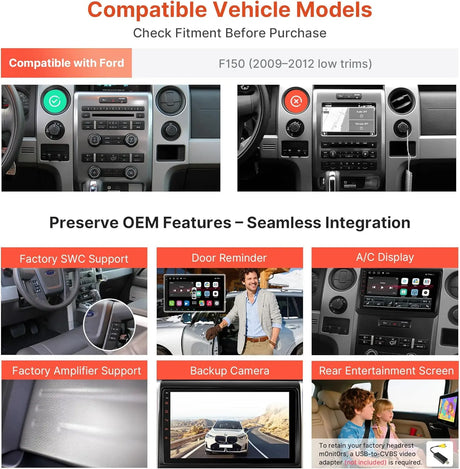 ATOTO S8F1509ADM 9" Android Double Din Car Stereo for Ford F150 (2009–2012 Low Trims) with A/C Controls, 4G+32G, Wireless CarPlay & Android Auto, 4G LTE, DSP, 32-Band EQ, Dual Bluetooth