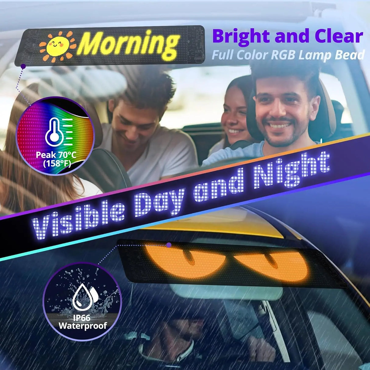 ATOTO CI-VIALD19 Programmable LED Car Sign - 19.4" Voice & App Controlled Scrolling Text Display with Custom RGB Animations for Vehicles, Stores & Hotels (USB 5V Powered, Flexible Mount)