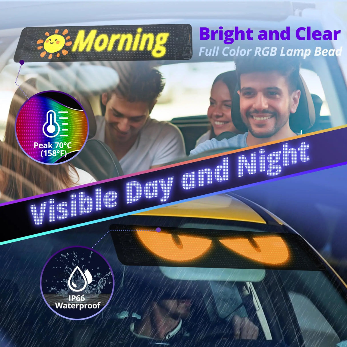 ATOTO CI-VIALD19 Programmable LED Car Sign - 19.4" Voice & App Controlled Scrolling Text Display with Custom RGB Animations for Vehicles, Stores & Hotels (USB 5V Powered, Flexible Mount)