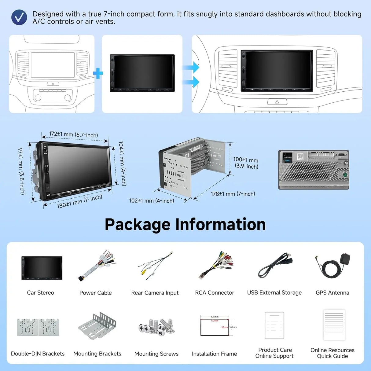ATOTO A5LG2A7T 7" Double Din Car Stereo, Android, Wireless CarPlay & Android Auto, Bluetooth, GPS Tracking, 2G+32G, Wi-Fi/BT/USB Tethering, 24-Band EQ, FM/AM, TF Card