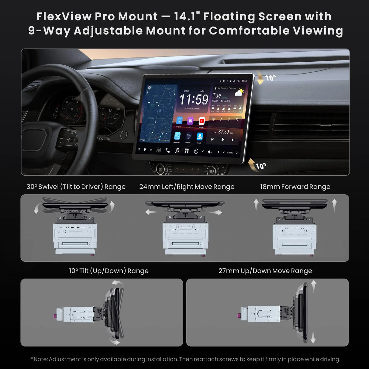 ATOTO X10G141E-R3S 14.1” Android Car Stereo, Single & Double DIN Compatible, FlexView Pro Floating Screen, Twinsight Dual-Cam Recording, 7.1.2-Channel Audio, AI Vision, Re-Mote LiveView, ADS Protocol