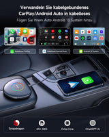 ATOTO CB6C Kabelloser CarPlay-Adapter Android 13 KI-Box, 4G LTE, 4 GB + 64 GB, TrackHU GPS &amp; DriveChat KI, Dualband-WLAN, BT 5.0, Plug &amp; Play-Smart-Box 