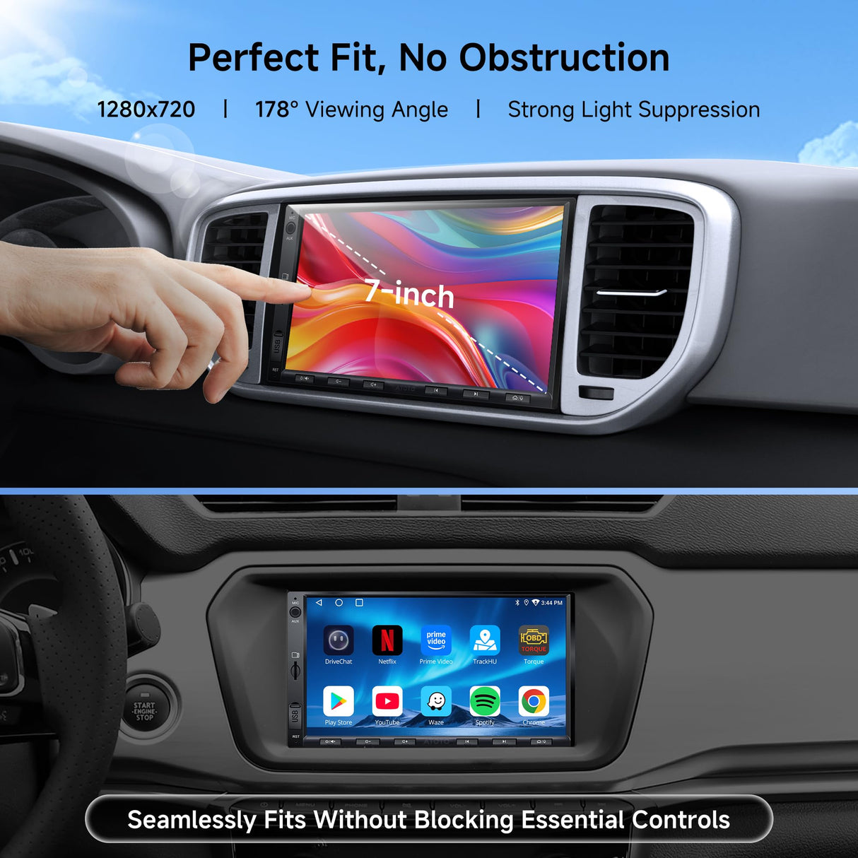 ATOTO 7" Double Din Car Stereo, 2G+32G In-Dash Navigation, Wireless CarPlay and Android Auto, WiFi, USB, Bluetooth, Built-in Amp and DSP, AI Chat, Split Screen, SWC, FM