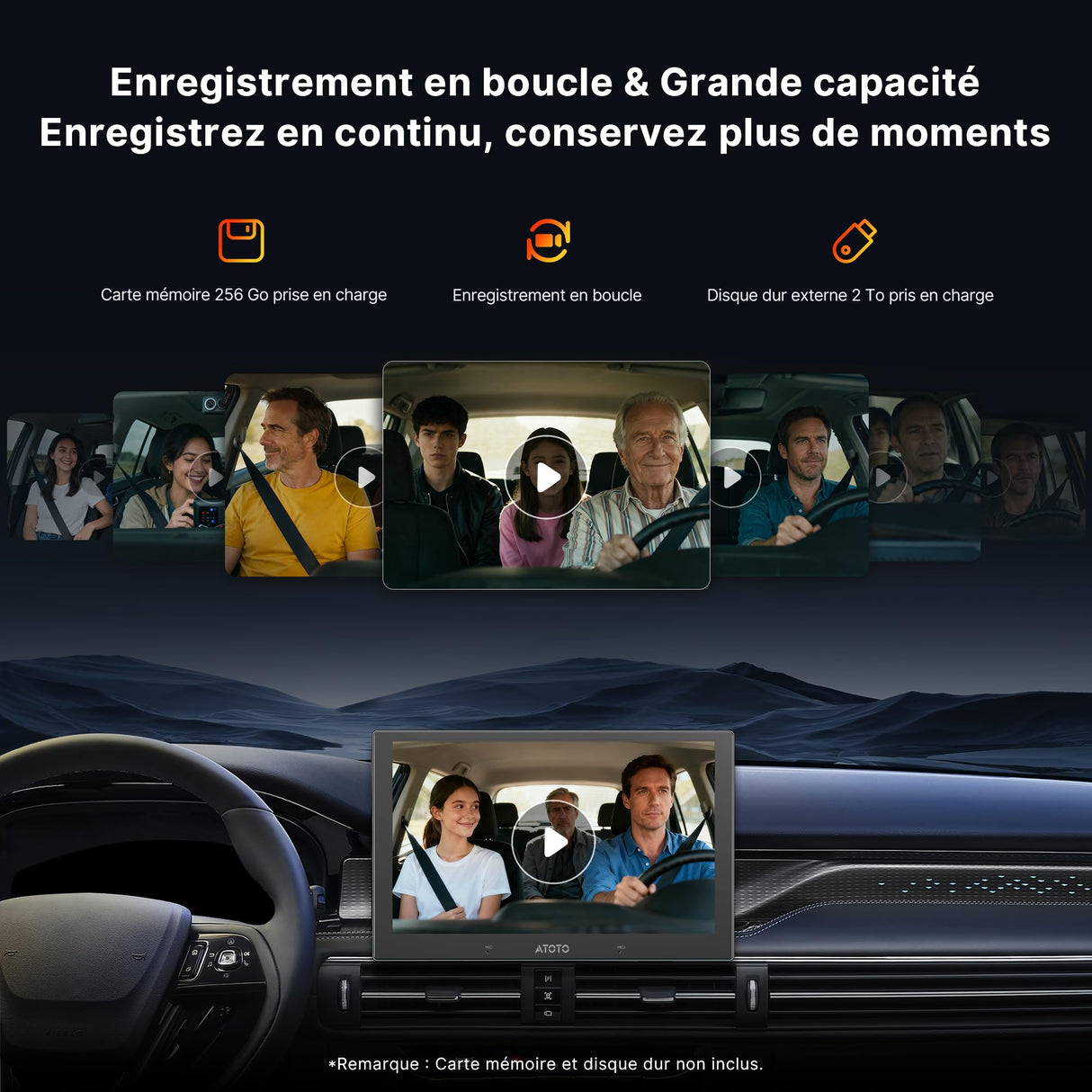 ATOTO AC-HN9CBV1 Caméra d’Habitacle Arrière (Montée à l’Avant), AHD 1080p 30fps, Vision Nocturne Starlight, Grand Angle 135°, Enregistrement en Boucle, Mode Parking, Compatible Série V10