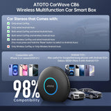 ATOTO CB6A-BK-S01 AI Box for CarPlay with Bluetooth OBD2 Scanner, 2025 Wireless CarPlay Adapter, YouTube, Plug & Play, AI Assistant, Dual Bluetooth, GPS Tracking, 4G LTE, 4GB+64GB