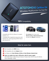 ATOTO CB4B-BK-S01 Adaptador CarPlay Inalámbrico, Caja CarPlay con Streaming de Video para iPhone y Android Auto, IA ChatGPT y Escáner OBD2, YouTube, Netflix, WiFi Dual, Actualizaciones OTA, Negro