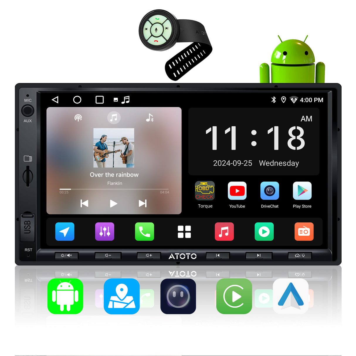 ATOTO Car Stereo With Steering Wheel Controller 7inch Double Din Car Redio 2G+32G Wireless CarPlay & Wireless Android Auto With Bluetooth,WiFi/BT/USB Tethering, FM/AM