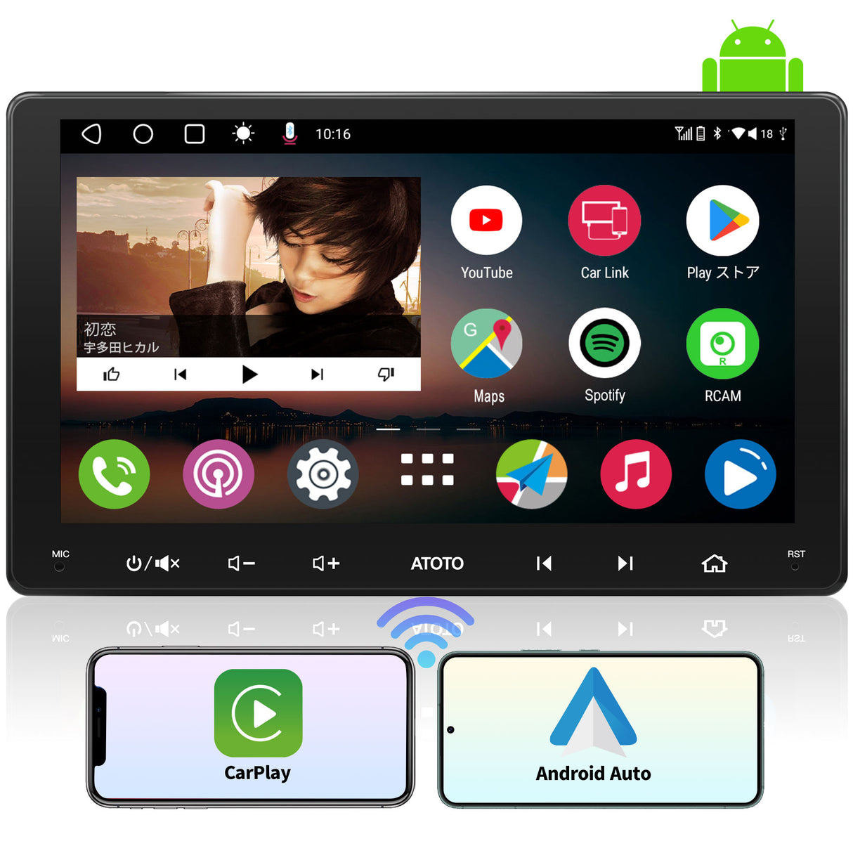 ATOTO Car Stereo 9 inch Double Din Android Car Stereo with 4+64G ，Car Audio with Wireless Carplay&Android Auto in-Dash GPS Tracking（A6PL）