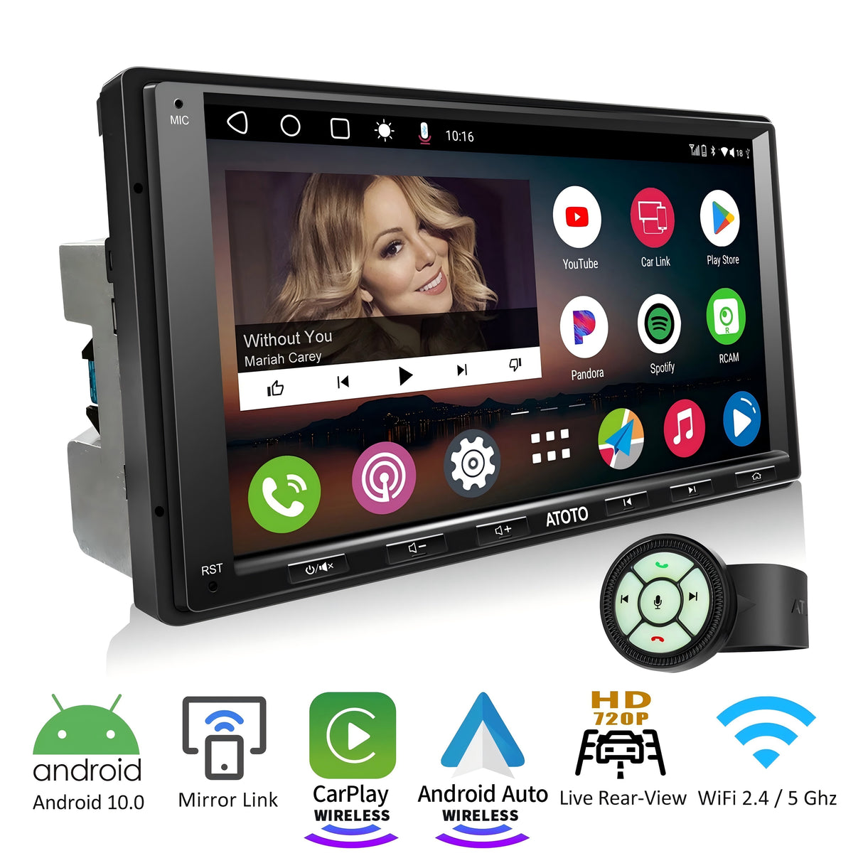 ATOTO A6PF 7inch 2G+32G Android Double Din Car Stereo with ACWM44F8 Watchband Style Wireless Remote Control,Wireless Carplay&Wireless Android Auto with GPS Track/Mirror Link/HD LRV
