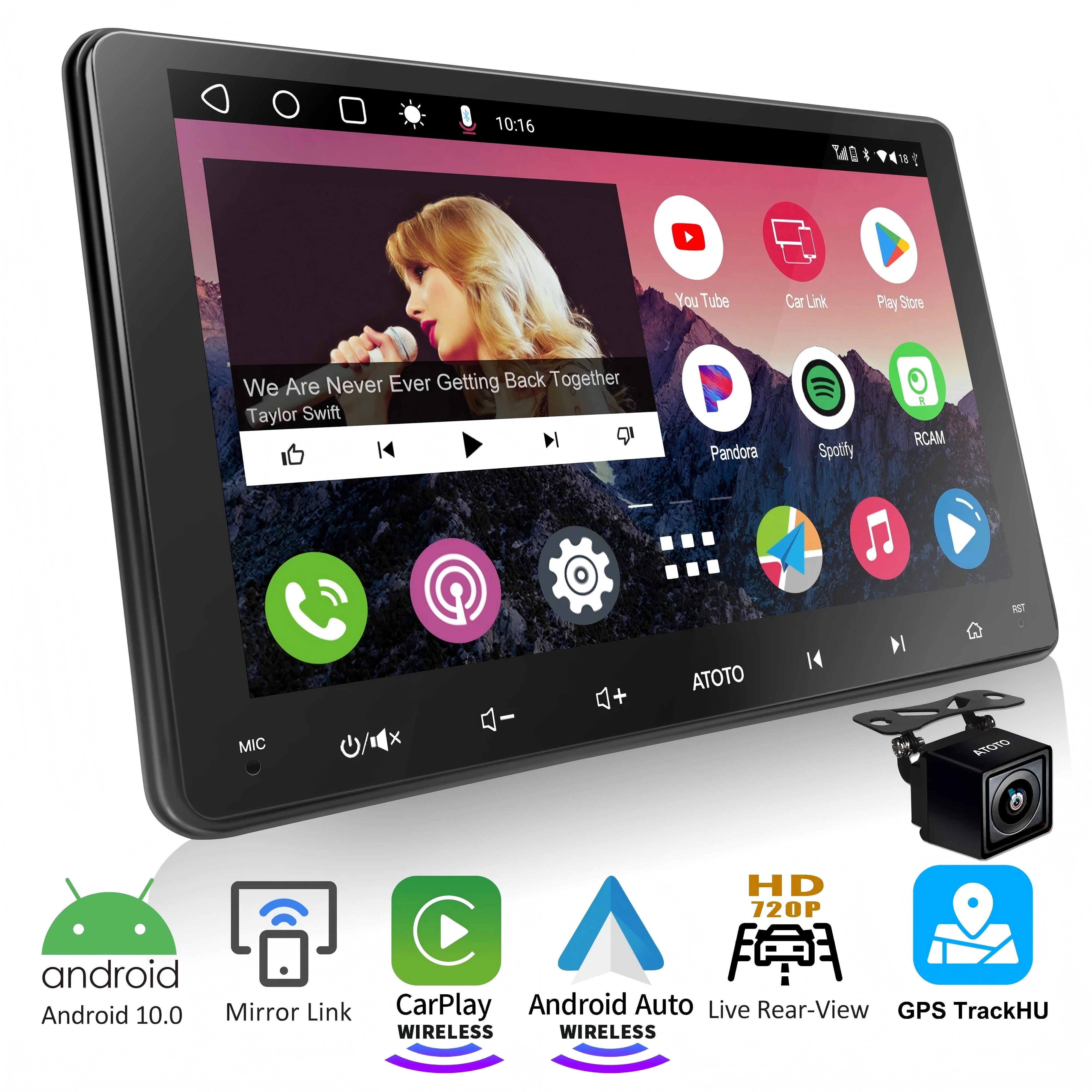ATOTO A6PF 9inch IPS Double Din Car Stereo with 720P Rearview Camera w