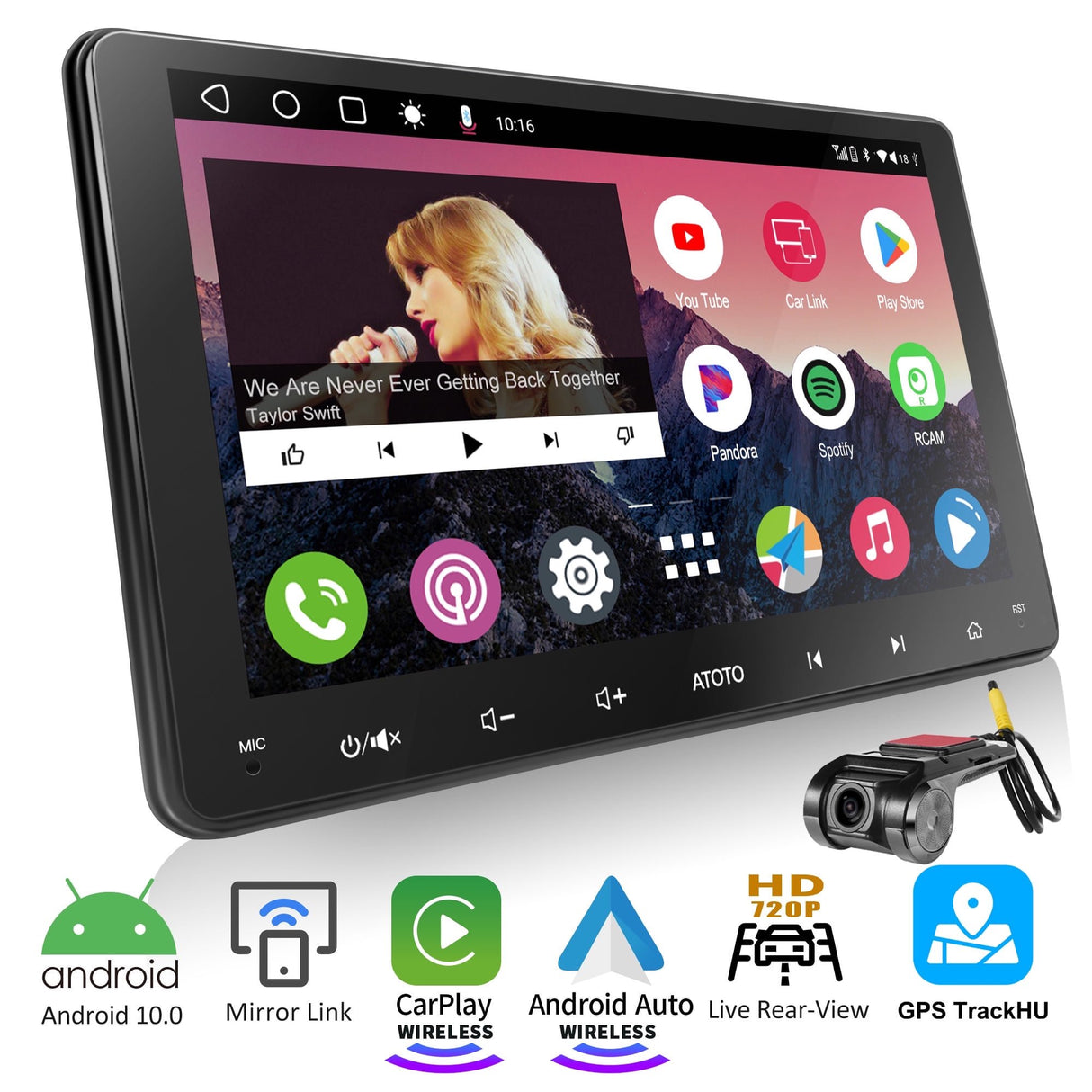 ATOTO A6PF 9inch IPS Double Din Car Stereo with ACWM44P2 1080P USB On Dash Camera,Wireless Carplay & Wireless Android Auto with GPS Tracking Mirror Link Bluetooth Car Radio/HD LRV