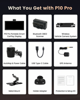 ATOTO P1025P2M 10.25" Portable CarPlay & Android Auto Display, 8GB+128GB, 4G LTE, Dual-Band Wi-Fi, Bluetooth, Car Charger, Cup Holder Mount, Bluetooth OBD2 & Wireless Rear View Camera Bundle P10 Pro
