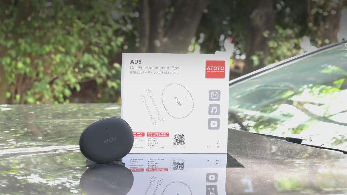 ATOTO AD5 Adattatore CarPlay Wireless/Android Auto, Dongle AI con ChatGPT, WiFi Dual, Supporto Scheda 256GB, Streaming Multimediale – Facile da Usare, Aggiornamento Intelligente per Auto