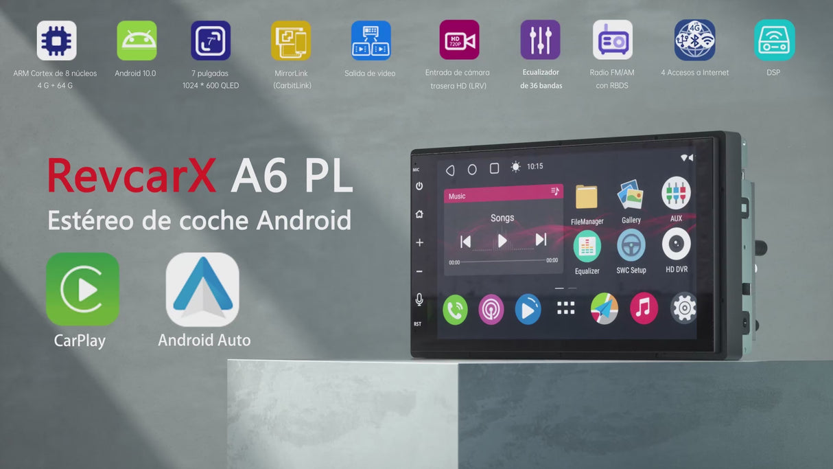 ATOTO A6G2B7PL Radio 2 DIN Android 7" QLED con Pantalla Táctil, 4G+64G, CarPlay y Android Auto Inalámbrico, 2 Bluetooth, 4G LTE, MirrorLink