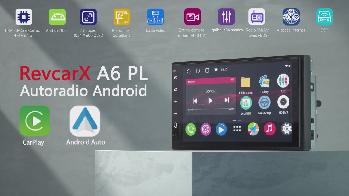ATOTO A6G2B7PL Autoradio 2 DIN Android, 7" Écran QLED, 4G LTE + WiFi, 4 Go + 64 Go, CarPlay & Android Auto sans Fil, Double Bluetooth