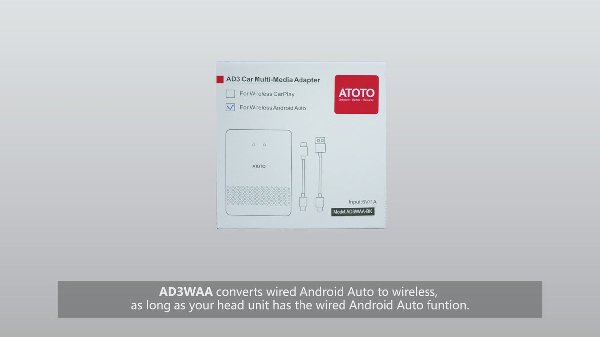 ATOTO AD6 ワイヤレス Android Auto アダプター、アフターマーケットのラジオ製造用ワイヤレス Android Auto に変換、トヨタ/日産/ホンダ/フォード/アウディ/ベンツとの互換性、オンラインでの調整