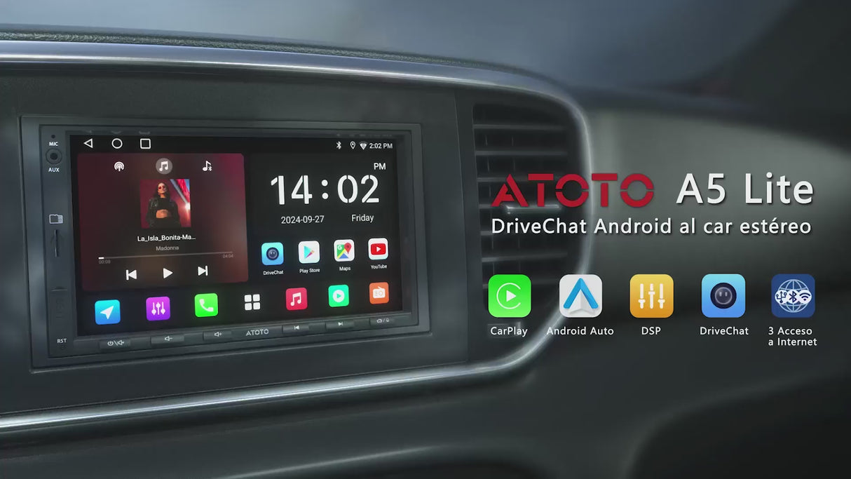 ATOTO A5LG2A7T-S04 Autoradio Android 2 DIN 7 Pulgadas con CarPlay Inalámbrico y Android Auto Inalámbrico, OBD2, EQ 24 Bandas, 2GB+32GB, WiFi/BT Tethering, FM/USB/TF