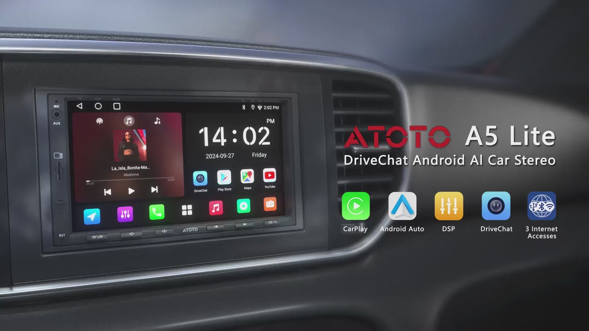 ATOTOEXCEL A5L Autoradio 2 din Android - 7 Pollici 1280 x720 IPS CarPlay senza fili e Android Auto senza fili, Autoradio Android con OBD2, EQ a 24 bande, 2+32G, Tethering de WiFi/BT, FM/USB/TF