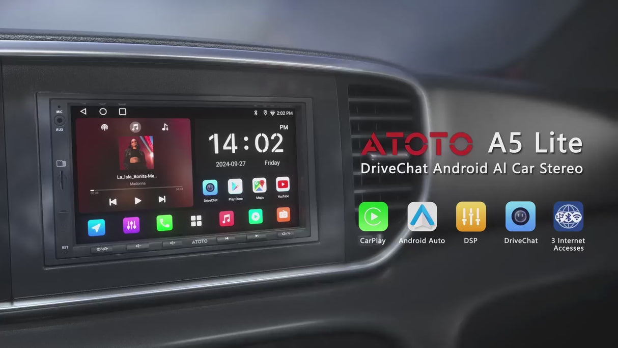 ATOTO A5LG2A7T 7" Double Din Car Stereo with Backup Camera, Android OS, IPS Touchscreen, Wireless CarPlay & Android Auto, WiFi/Bluetooth/USB Tethering, MirrorLink, 24-Band EQ DSP, 2G+32G, FM/RDS Radio