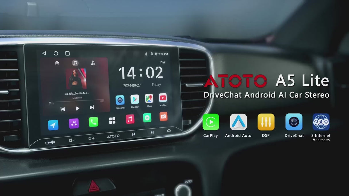 ATOTO A5LG211T 10.1" Autoradio 2 Din – Touchscreen, 2GB+32GB, Wireless CarPlay e Android Auto Senza Fili, WiFi/Bluetooth/USB Tethering, MirrorLink, 24-Band EQ DSP, FM/TF