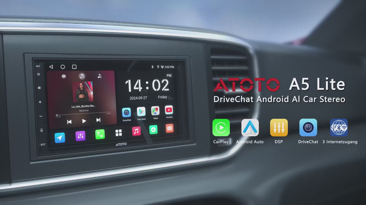 ATOTO A5LG2B7T 7" 2 DIN Autoradio mit Android, Wireless Carplay &amp; Android Auto, GPS-Navi, WLAN, USB, BT-Tethering, Mirrorlink, 24-Band-EQ, 2+32 GB Speicher