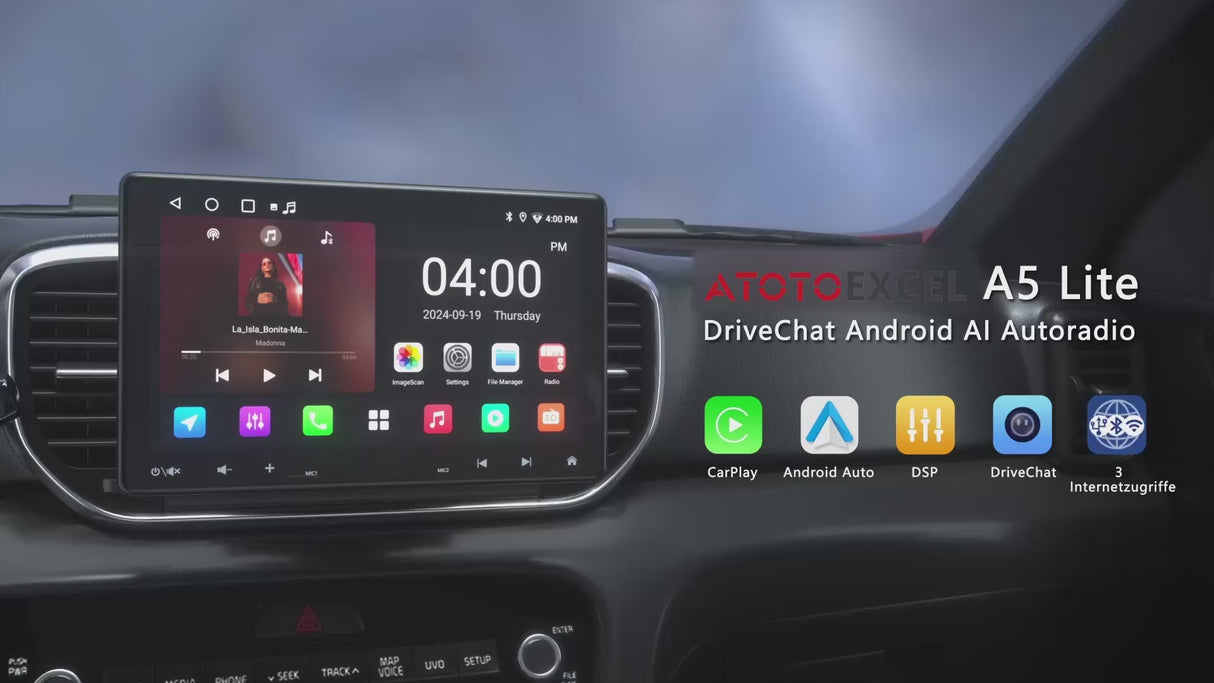 ATOTO A5LG110T 10" 1 DIN 2 DIN Autoradio, schwebendes Display, Rückfahrkamera, Wireless CarPlay &amp; Android Auto, WiFi/BT/USB Tethering, MirrorLink, DSP, FM/RDS, 2G+32G