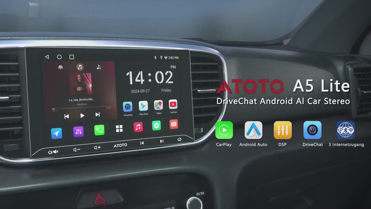 ATOTO A5LG211T 10" 2 DIN Autoradio mit Rückfahrkamera, Android, Touchscreen, 2GB+32GB, GPS-Navigation, WiFi/Bluetooth/USB-Tethering, Wireless CarPlay &amp; Android Auto, MirrorLink, DSP, FM/RDS/TF