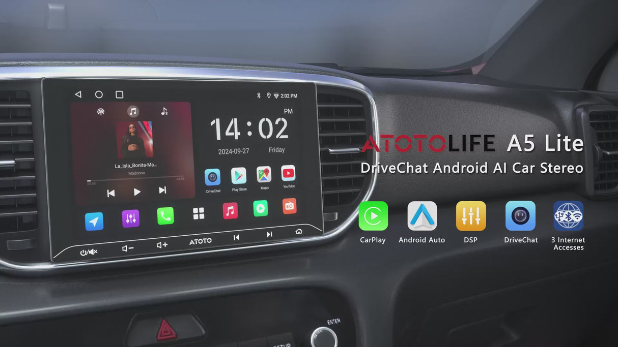 ATOTO A5LG211T 10" Android Double Din Car Stereo with Backup Camera, Wireless CarPlay & Android Auto in-Dash Navigation, WiFi/Bluetooth/USB Tethering, MirrorLink, AI Dialogue,DSP/FM/AM, 2G+32G