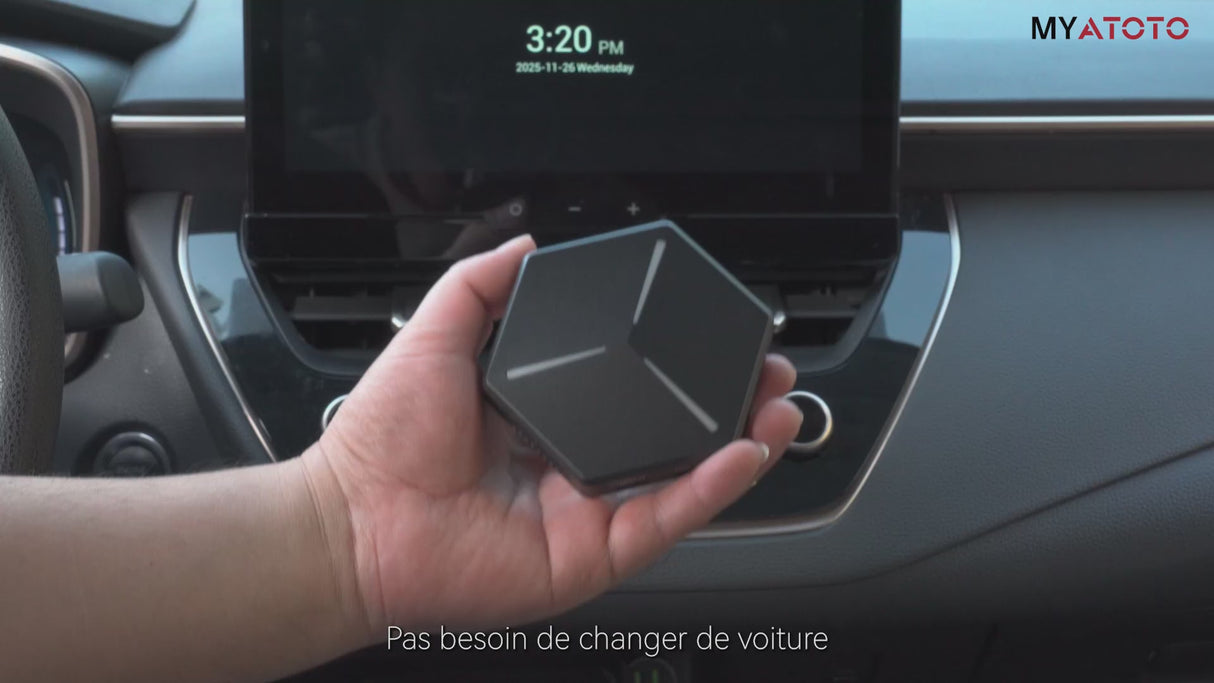 ATOTO CB7PO CarPlay AI Box avec Caméra DVR et Diagnostics OBD2, Système Android Complet, CarPlay et Android Auto sans Fil, DriveChat AI, Géorepérage GPS, HDMI, OTA, 8Go+128Go