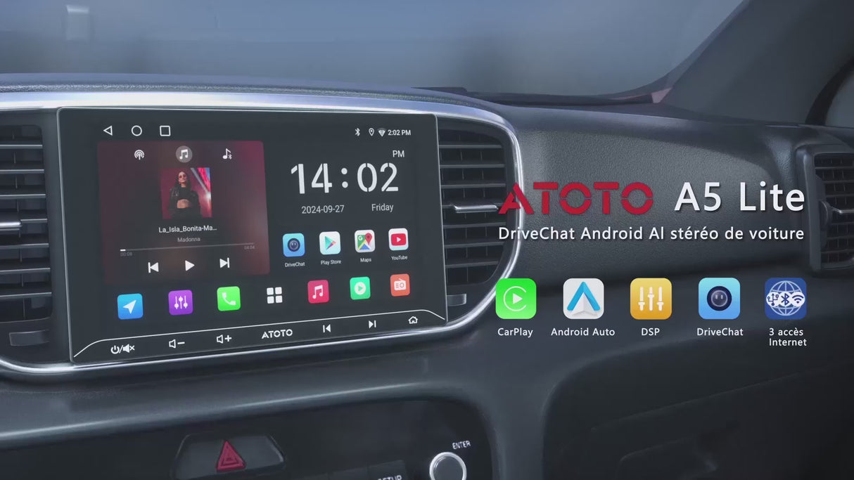 ATOTO A5LG211T Autoradio 2 DIN 10 Pouces avec Caméra de Recul, Android, Écran Tactile, 2G+32G, GPS, Partage de Connexion WiFi/BT/USB, Android Auto & CarPlay sans Fil, MirrorLink, DSP, FM/RDS/TF