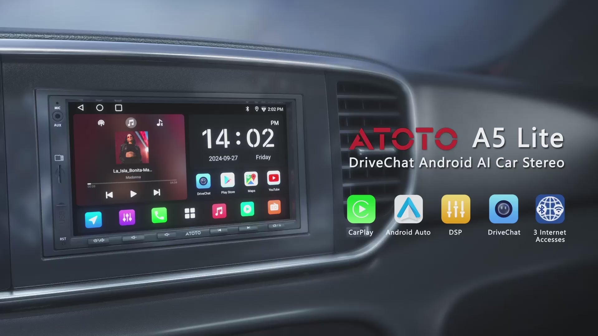 ATOTO A5L カーラジオ 2 DIN 7インチ Android、CarPlay、DSP、WiFi、AI、BT