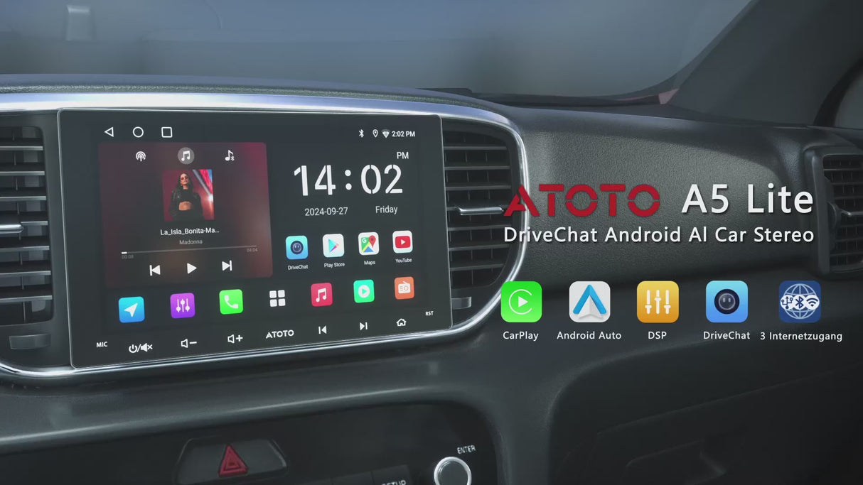 ATOTO A5LG209T 9" 2 DIN Android Autoradio mit CarPlay &amp; Android Auto, 32 GB Touchscreen, Navi GPS, Bluetooth, 24-Band EQ, Mirror Link, WiFi &amp; USB Tethering