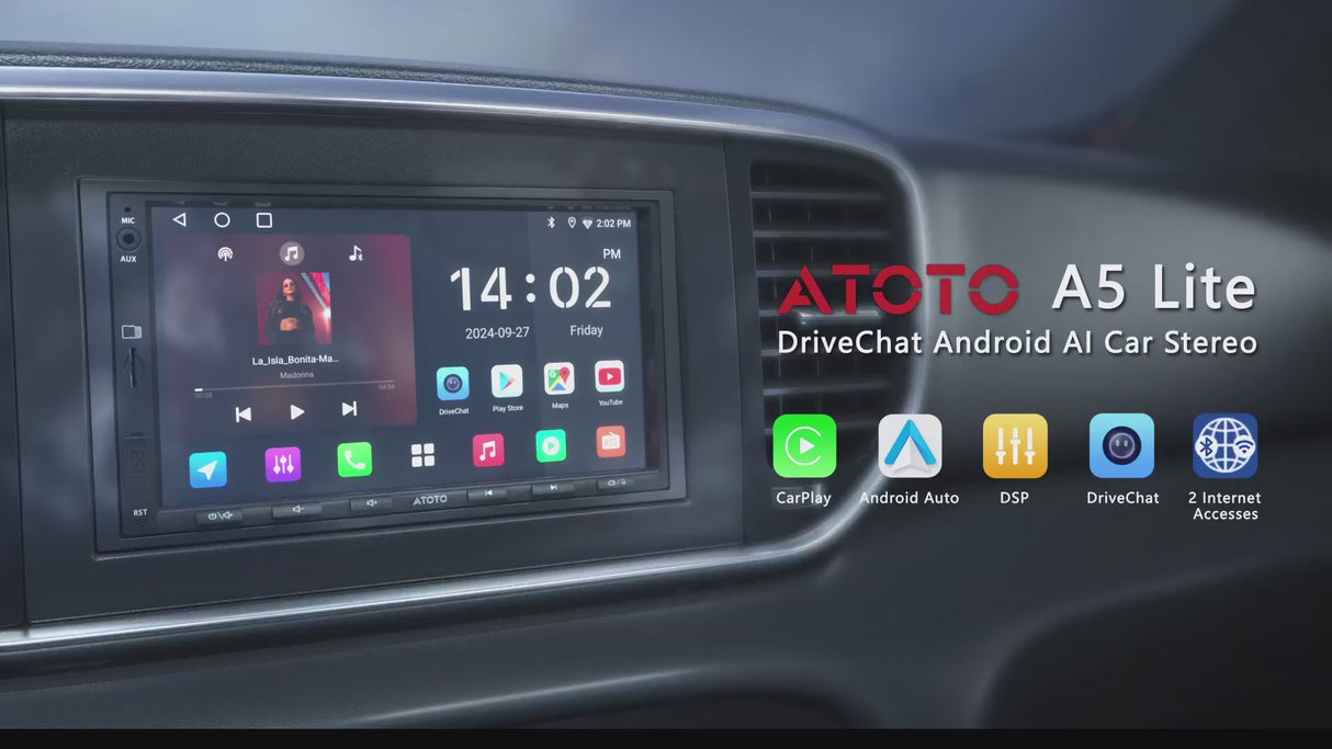 ATOTO A5LG2A7T 7" Android Double Din Car Stereo with Front DVR Cam, Touchscreen, Wireless 24-Band EQ, WiFi/BT/USB Tethering, FM/AM, 2+32G