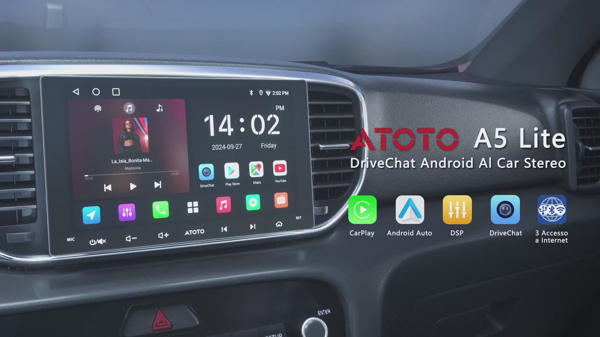 ATOTO A5LG209T Autoradio 2 DIN Android 9" - CarPlay & Android Auto Wireless, Touchscreen, 2GB+32GB, EQ 24-Bande, Bluetooth/WiFi