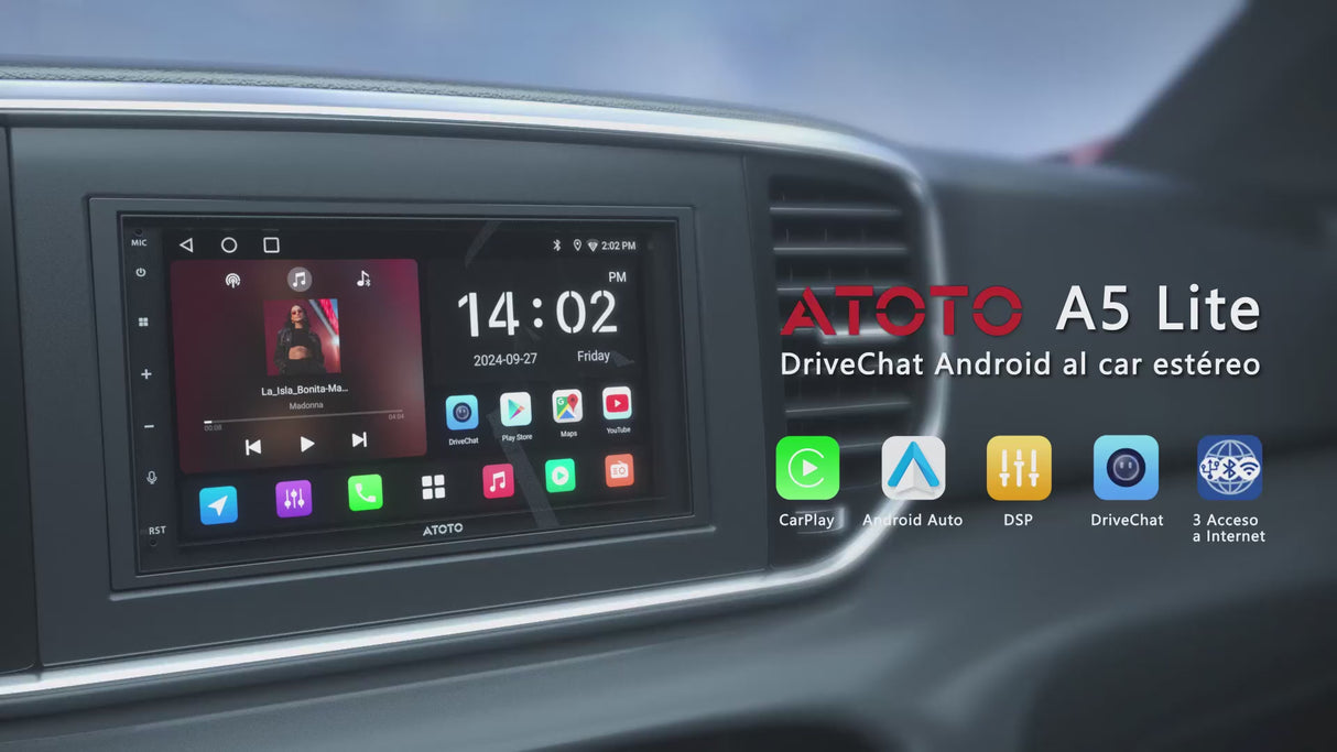 ATOTO A5LG2B7T Radio 2 DIN Android 7" con Pantalla Táctil, CarPlay y Android Auto Inalámbrico, GPS, WiFi, Bluetooth, Ecualizador de 24 Bandas, 2+32G