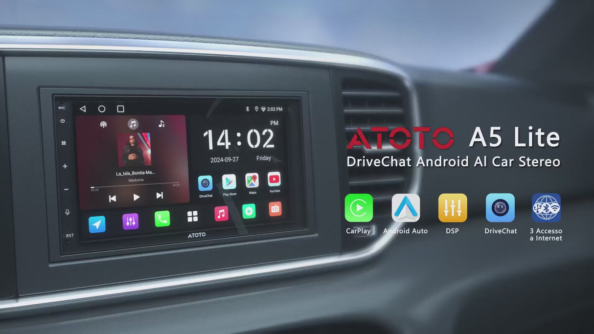 ATOTO A5LG2B7T Autoradio 2 DIN Android 7" - CarPlay & Android Auto Wireless, Touchscreen, 2GB+32GB, EQ 24-Bande, Bluetooth/WiFi