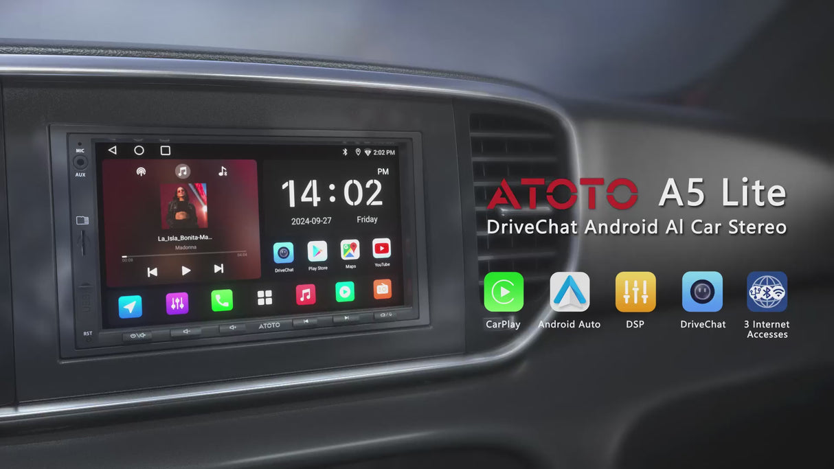 ATOTO A5LG2A7T 7" Android Double Din Car Stereo with Backup Camera, Wireless CarPlay & Android Auto, Wi-Fi/BT/USB Tethering, Built-in DSP, Bluetooth, PhoneLink, FM/AM/TF, 2G+32G